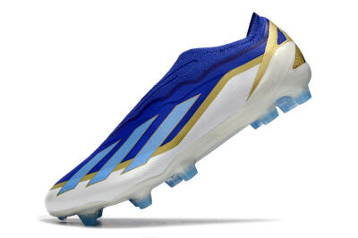 Men's Adidas X Crazyfast.1 Laceless FG Firm Ground Low-Tops Football Boots - Blue/White/Gold