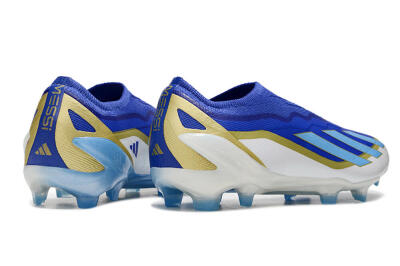 Men's Adidas X Crazyfast.1 Laceless FG Firm Ground Low-Tops Football Boots - Blue/White/Gold