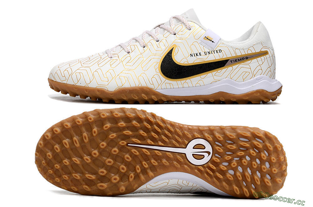 Men's Nike Tiempo Legend 10 Academy TF Artificial Turf Low-Tops Football Shoes - White/Black/Gold 1