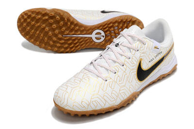 Men's Nike Tiempo Legend 10 Academy TF Artificial Turf Low-Tops Football Shoes - White/Black/Gold