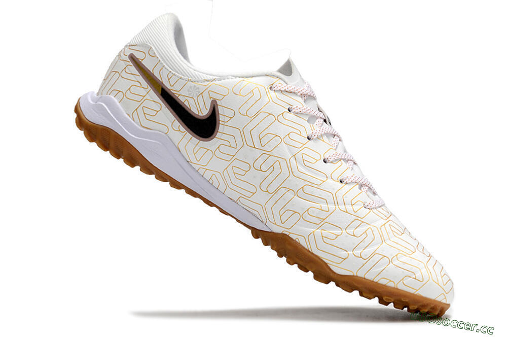 Men's Nike Tiempo Legend 10 Academy TF Artificial Turf Low-Tops Football Shoes - White/Black/Gold 4