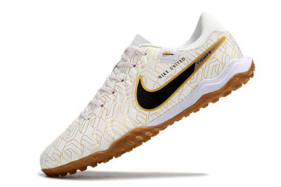 Men's Nike Tiempo Legend 10 Academy TF Artificial Turf Low-Tops Football Shoes - White/Black/Gold