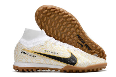 Men's Nike Air Zoom Mercurial Superfly 9 Elite TF Artificial Turf High-Tops Football Shoes - White/Black/Gold