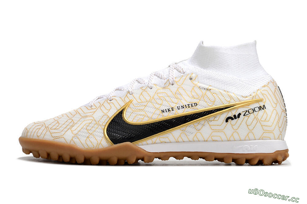 Men's Nike Air Zoom Mercurial Superfly 9 Elite TF Artificial Turf High-Tops Football Shoes - White/Black/Gold 0
