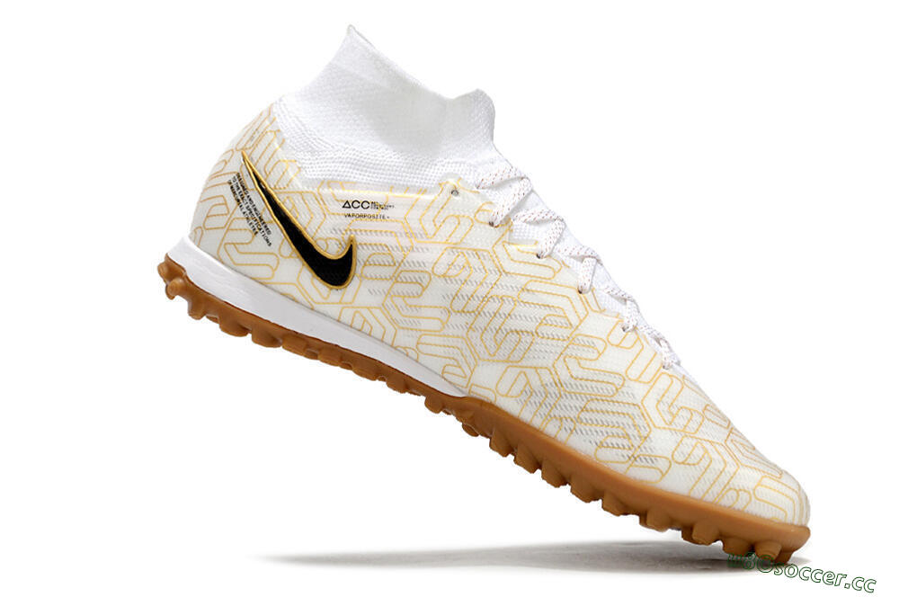 Men's Nike Air Zoom Mercurial Superfly 9 Elite TF Artificial Turf High-Tops Football Shoes - White/Black/Gold 4
