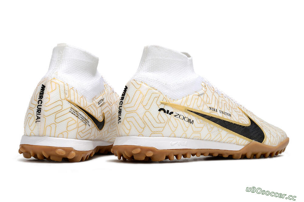 Men's Nike Air Zoom Mercurial Superfly 9 Elite TF Artificial Turf High-Tops Football Shoes - White/Black/Gold 6