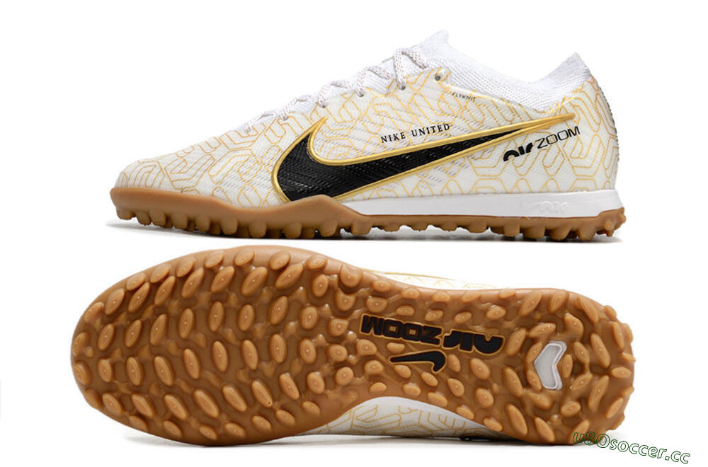 Men's Nike Air Zoom Mercurial Vapor 15 Elite TF Artificial Turf Low-Tops Football Shoes - White/Black/Gold 1