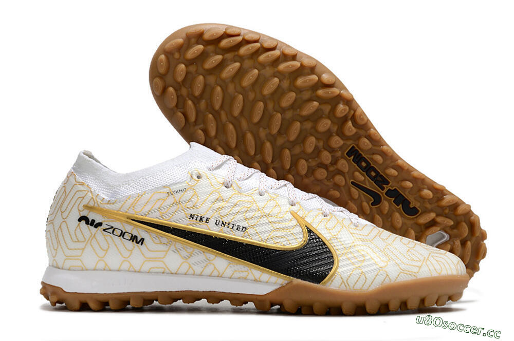 Men's Nike Air Zoom Mercurial Vapor 15 Elite TF Artificial Turf Low-Tops Football Shoes - White/Black/Gold 2