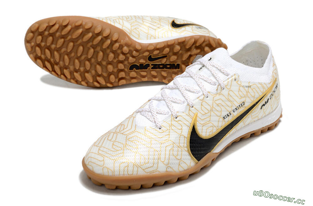 Men's Nike Air Zoom Mercurial Vapor 15 Elite TF Artificial Turf Low-Tops Football Shoes - White/Black/Gold 3