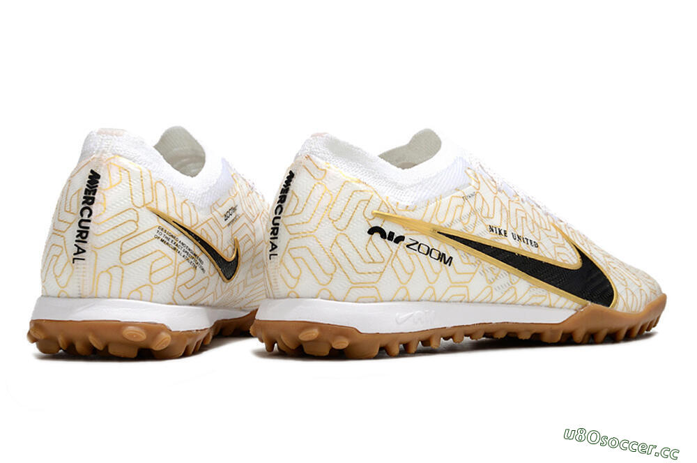 Men's Nike Air Zoom Mercurial Vapor 15 Elite TF Artificial Turf Low-Tops Football Shoes - White/Black/Gold 6