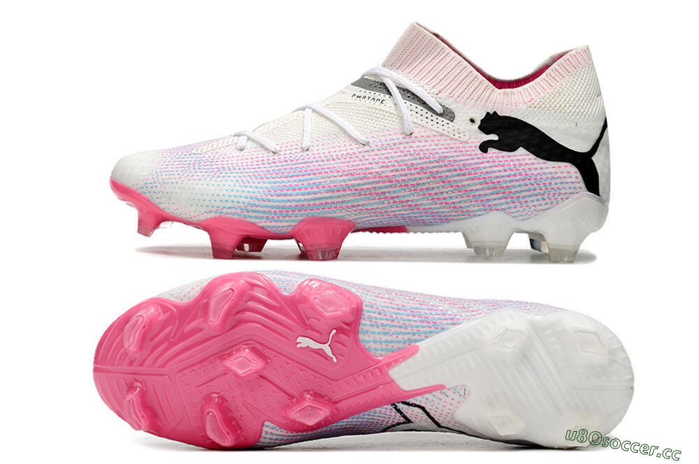 Men's Puma Future Ultimate 2024 FG Firm Ground Low-Tops Football Boots - White/Pink/Blue/Black 1