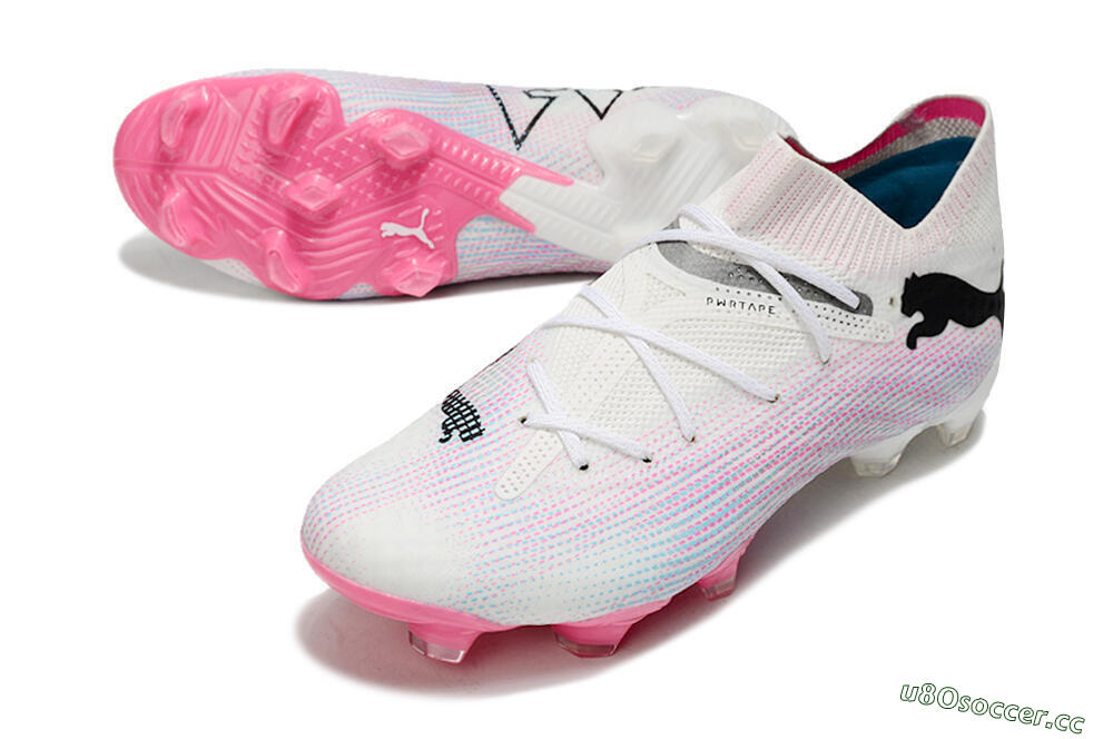 Men's Puma Future Ultimate 2024 FG Firm Ground Low-Tops Football Boots - White/Pink/Blue/Black 3