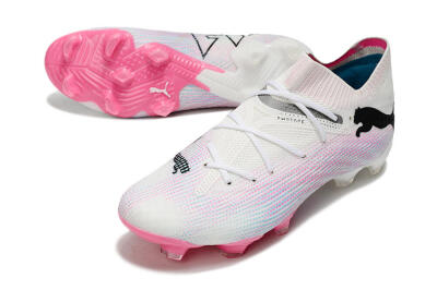Men's Puma Future Ultimate 2024 FG Firm Ground Low-Tops Football Boots - White/Pink/Blue/Black