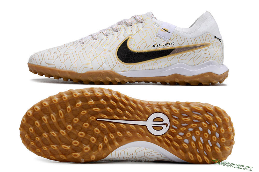 Men's Nike Tiempo Legend 10 Pro TF Artificial Turf Low-Tops Football Shoes - White/Gold/Black 1