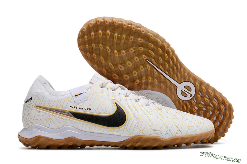 Men's Nike Tiempo Legend 10 Pro TF Artificial Turf Low-Tops Football Shoes - White/Gold/Black 2