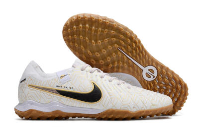 Men's Nike Tiempo Legend 10 Pro TF Artificial Turf Low-Tops Football Shoes - White/Gold/Black