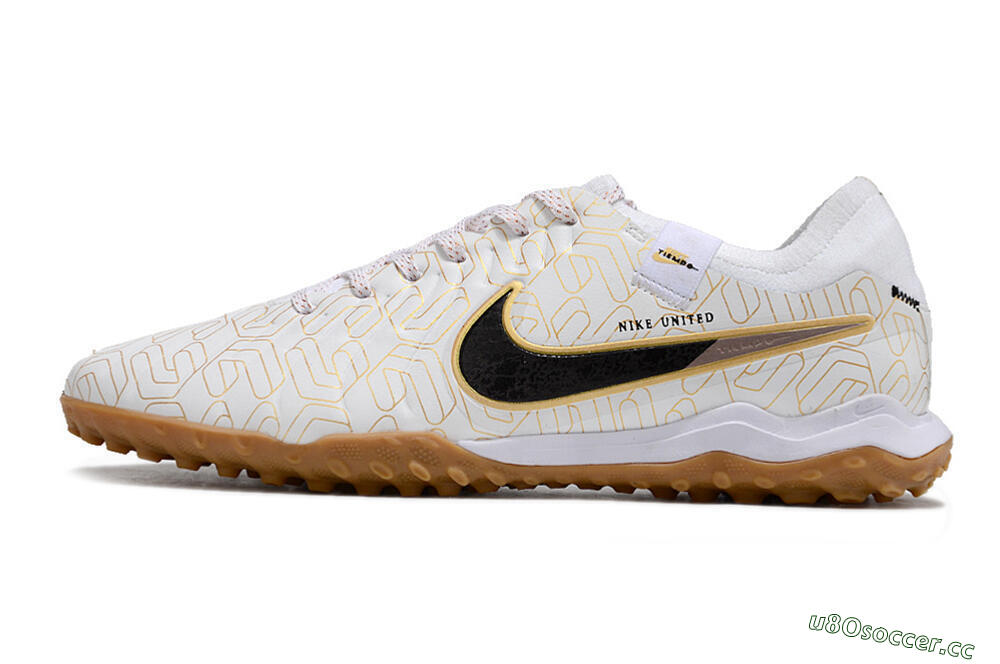 Men's Nike Tiempo Legend 10 Pro TF Artificial Turf Low-Tops Football Shoes - White/Gold/Black 0