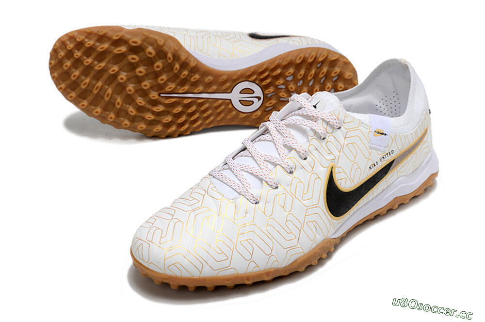 Men's Nike Tiempo Legend 10 Pro TF Artificial Turf Low-Tops Football Shoes - White/Gold/Black 3