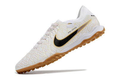 Men's Nike Tiempo Legend 10 Pro TF Artificial Turf Low-Tops Football Shoes - White/Gold/Black