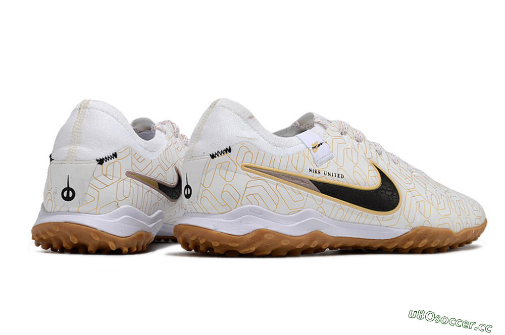 Men's Nike Tiempo Legend 10 Pro TF Artificial Turf Low-Tops Football Shoes - White/Gold/Black 6