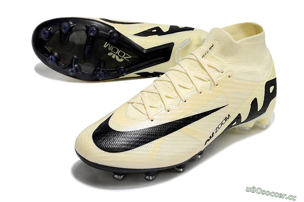 Men's Nike Air Zoom Mercurial Superfly 9 Elite AG Artificial Grass High-Tops Football Boots - Beige/Black/White 3