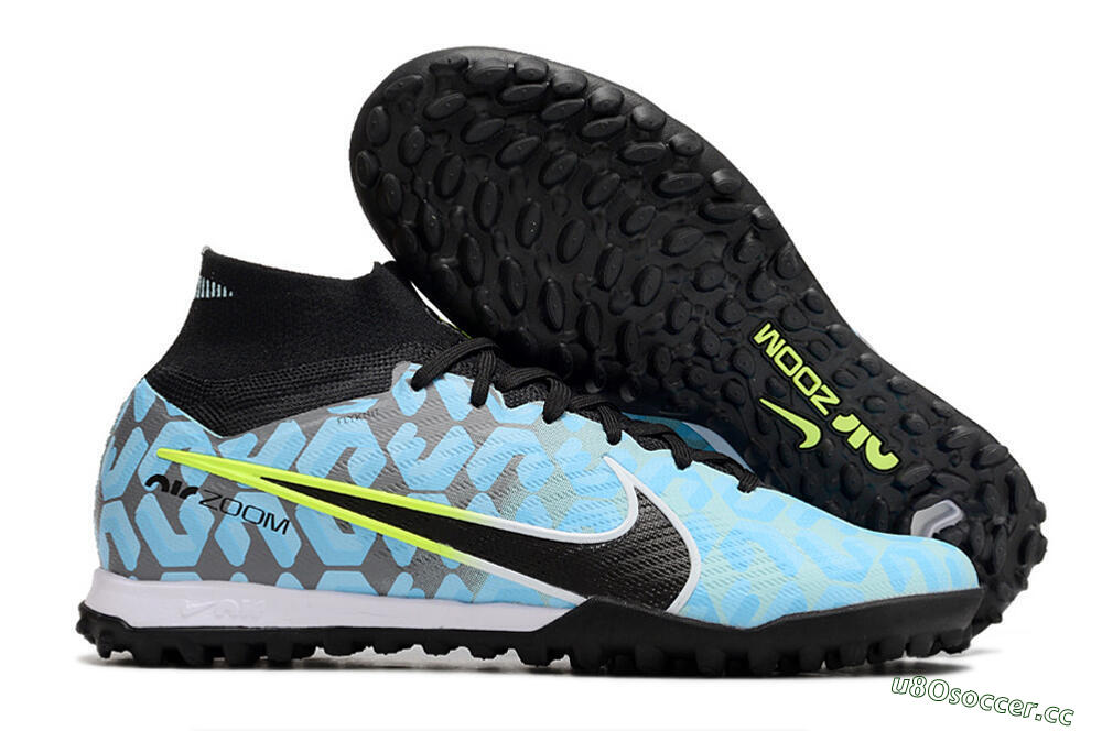 Unisex Nike Air Zoom Mercurial Superfly 9 Elite TF Artificial Turf High-Tops Football Shoes - Blue/White/Black 2