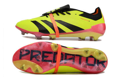 Men's Adidas Predator Elite Foldover Tongue FG Firm Ground Low-Tops Football Boots - Yellow/Black/Pink