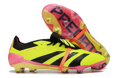 Men's Adidas Predator Elite Foldover Tongue FG Firm Ground Low-Tops Football Boots - Yellow/Black/Pink
