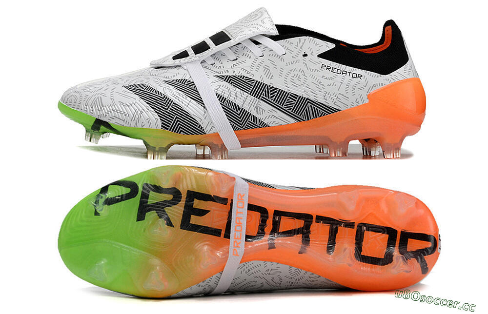 Men's Adidas Predator Elite Foldover Tongue FG Firm Ground Low-Tops Football Boots - White/Black/Orange 1