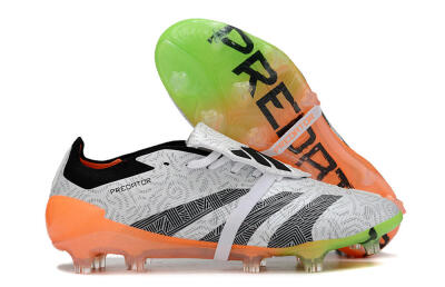 Men's Adidas Predator Elite Foldover Tongue FG Firm Ground Low-Tops Football Boots - White/Black/Orange