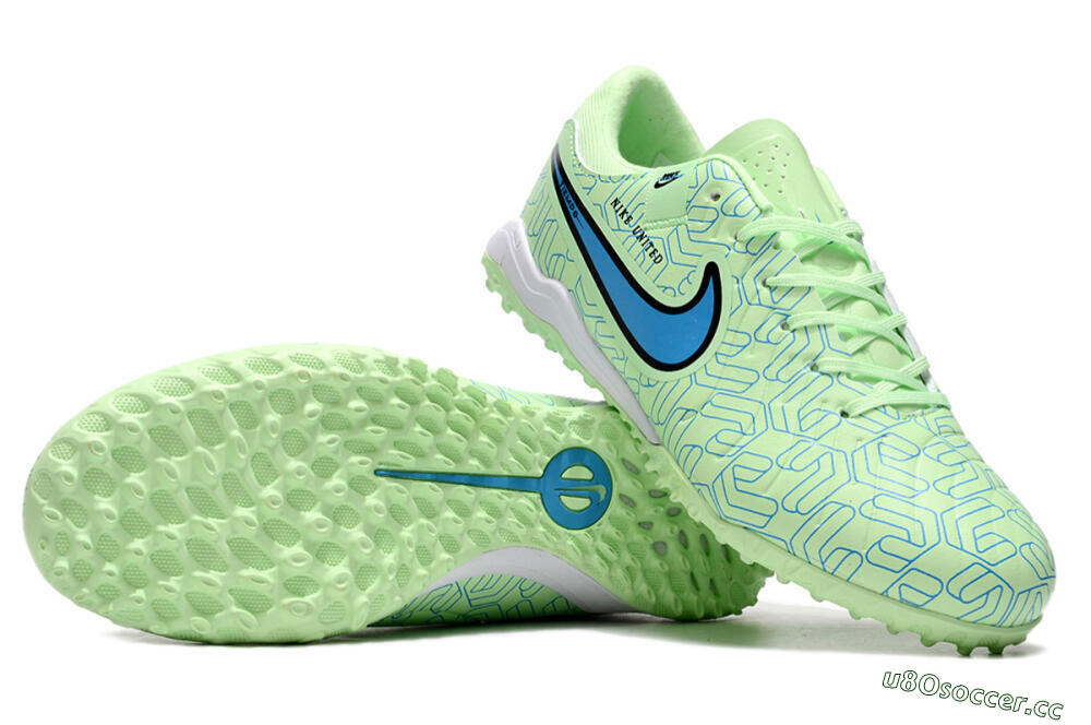 Men's Nike Tiempo Legend 10 Pro TF Artificial Turf Low-Tops Football Shoes - Green/Blue/White 1