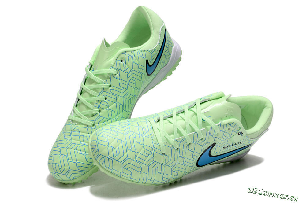 Men's Nike Tiempo Legend 10 Pro TF Artificial Turf Low-Tops Football Shoes - Green/Blue/White 3