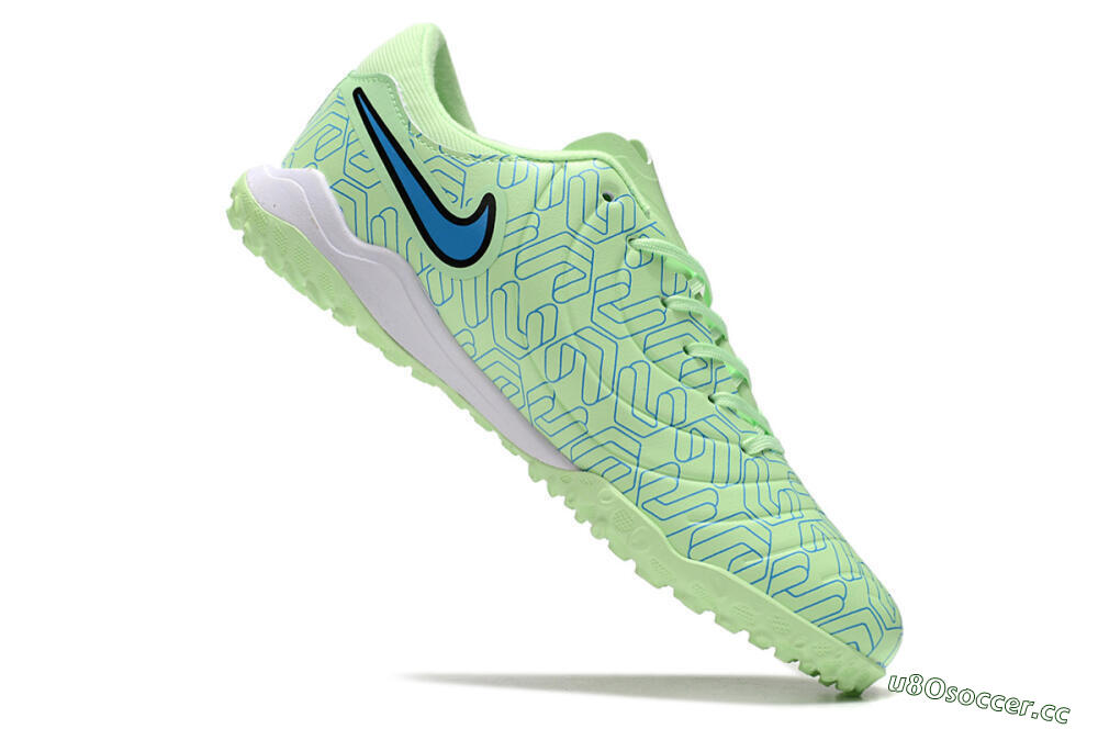 Men's Nike Tiempo Legend 10 Pro TF Artificial Turf Low-Tops Football Shoes - Green/Blue/White 4