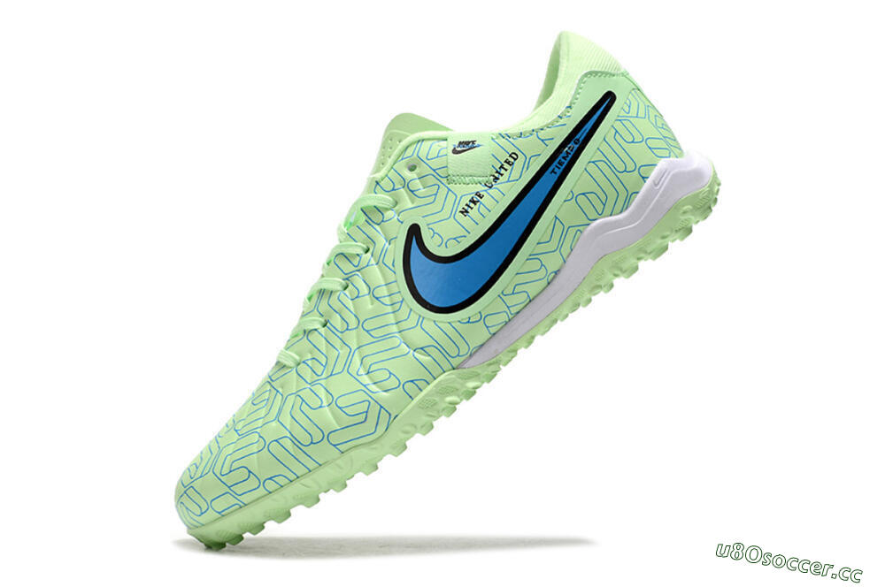 Men's Nike Tiempo Legend 10 Pro TF Artificial Turf Low-Tops Football Shoes - Green/Blue/White 5