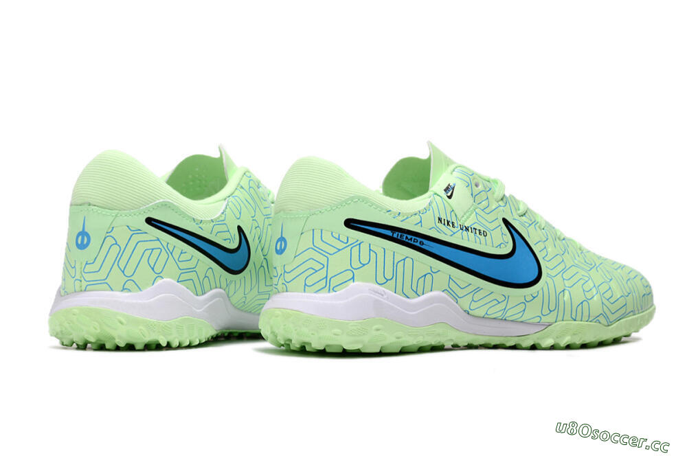 Men's Nike Tiempo Legend 10 Pro TF Artificial Turf Low-Tops Football Shoes - Green/Blue/White 6
