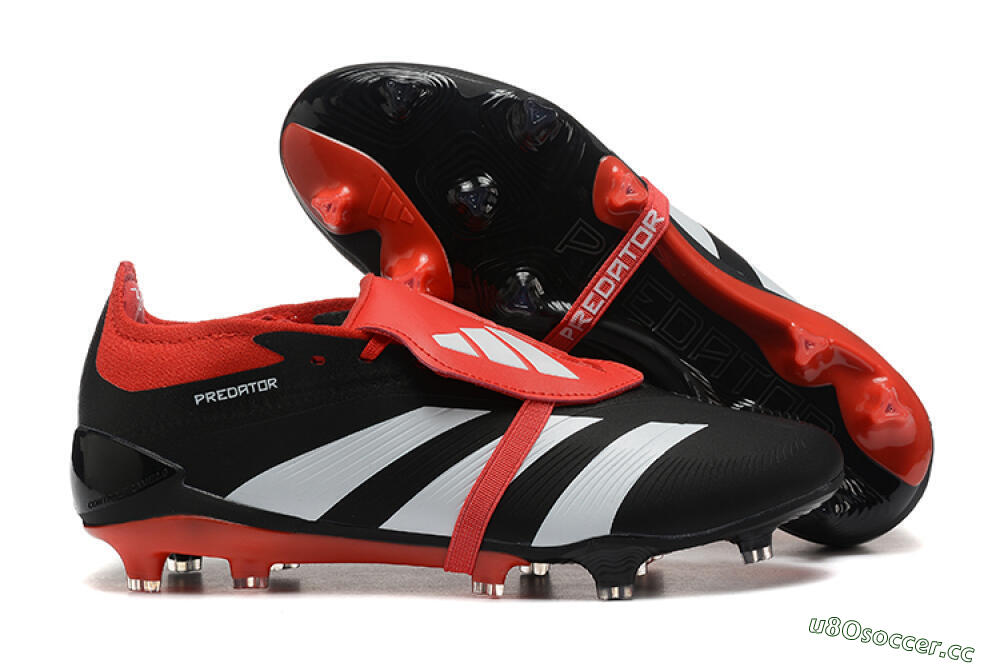 Men's Adidas Predator Elite Foldover Tongue FG Firm Ground Low-Tops Football Boots - Black/White/Red 2