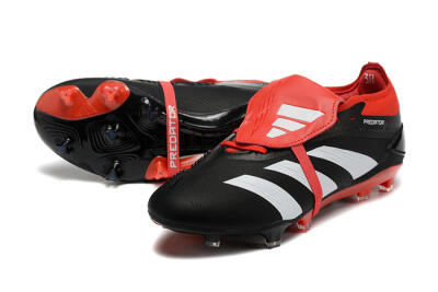 Men's Adidas Predator Elite Foldover Tongue FG Firm Ground Low-Tops Football Boots - Black/White/Red