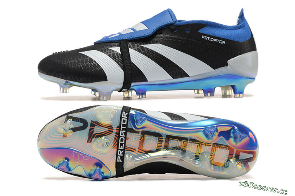 Men's Adidas Predator Elite Foldover Tongue FG Firm Ground Low-Tops Football Boots - Black/White/Blue 1
