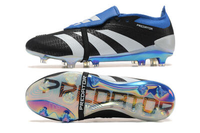 Men's Adidas Predator Elite Foldover Tongue FG Firm Ground Low-Tops Football Boots - Black/White/Blue