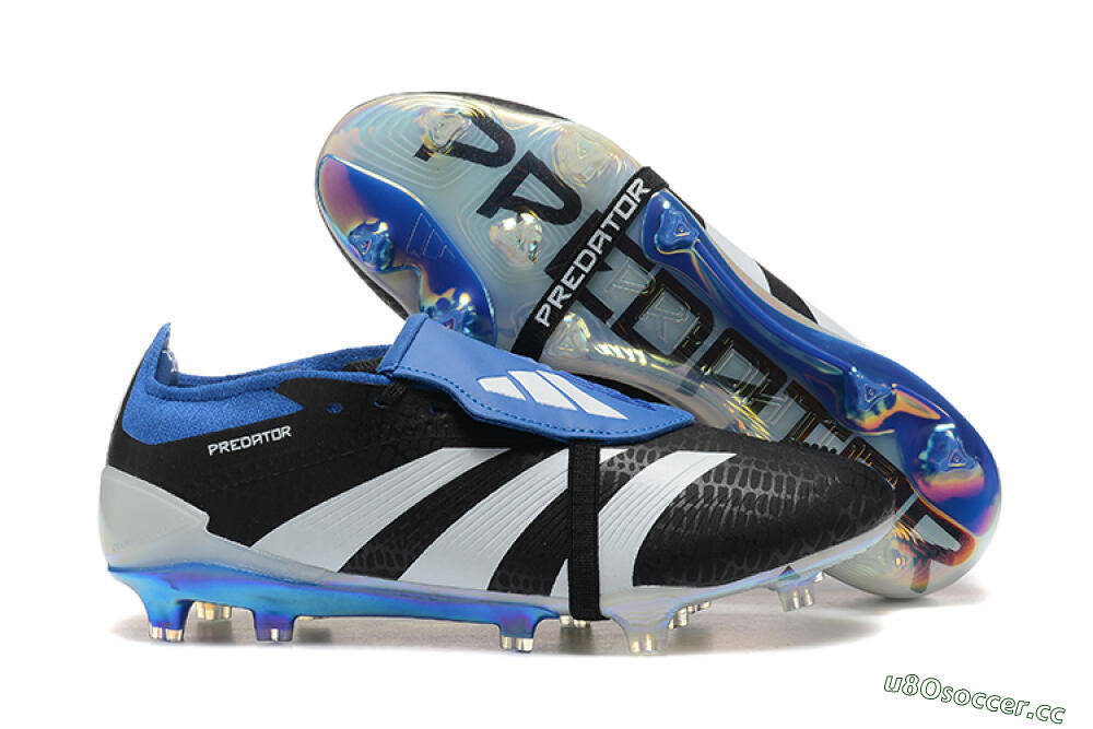 Men's Adidas Predator Elite Foldover Tongue FG Firm Ground Low-Tops Football Boots - Black/White/Blue 2