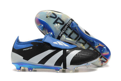 Men's Adidas Predator Elite Foldover Tongue FG Firm Ground Low-Tops Football Boots - Black/White/Blue