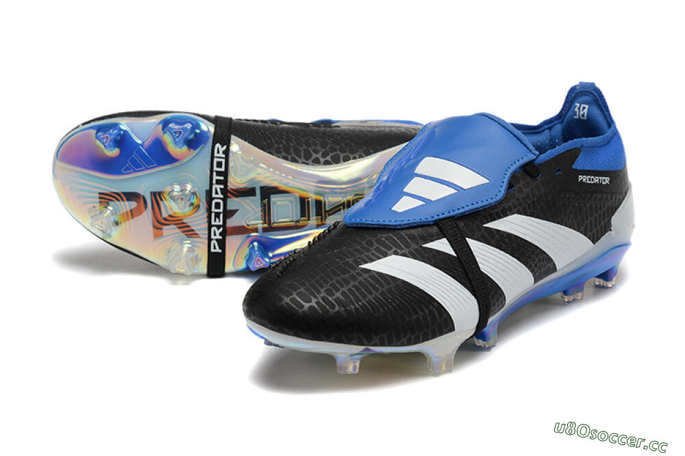 Men's Adidas Predator Elite Foldover Tongue FG Firm Ground Low-Tops Football Boots - Black/White/Blue 3