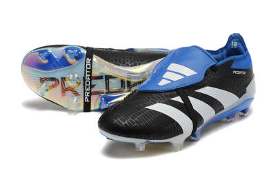 Men's Adidas Predator Elite Foldover Tongue FG Firm Ground Low-Tops Football Boots - Black/White/Blue