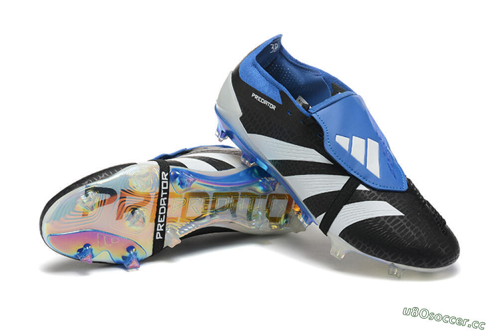 Men's Adidas Predator Elite Foldover Tongue FG Firm Ground Low-Tops Football Boots - Black/White/Blue 4