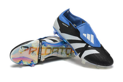 Men's Adidas Predator Elite Foldover Tongue FG Firm Ground Low-Tops Football Boots - Black/White/Blue