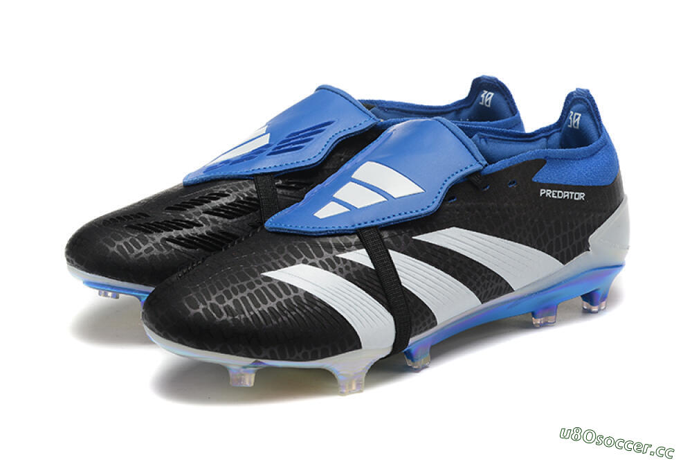 Men's Adidas Predator Elite Foldover Tongue FG Firm Ground Low-Tops Football Boots - Black/White/Blue 5
