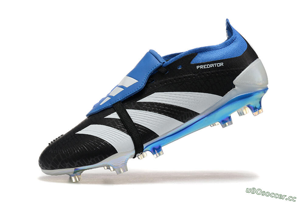 Men's Adidas Predator Elite Foldover Tongue FG Firm Ground Low-Tops Football Boots - Black/White/Blue 8