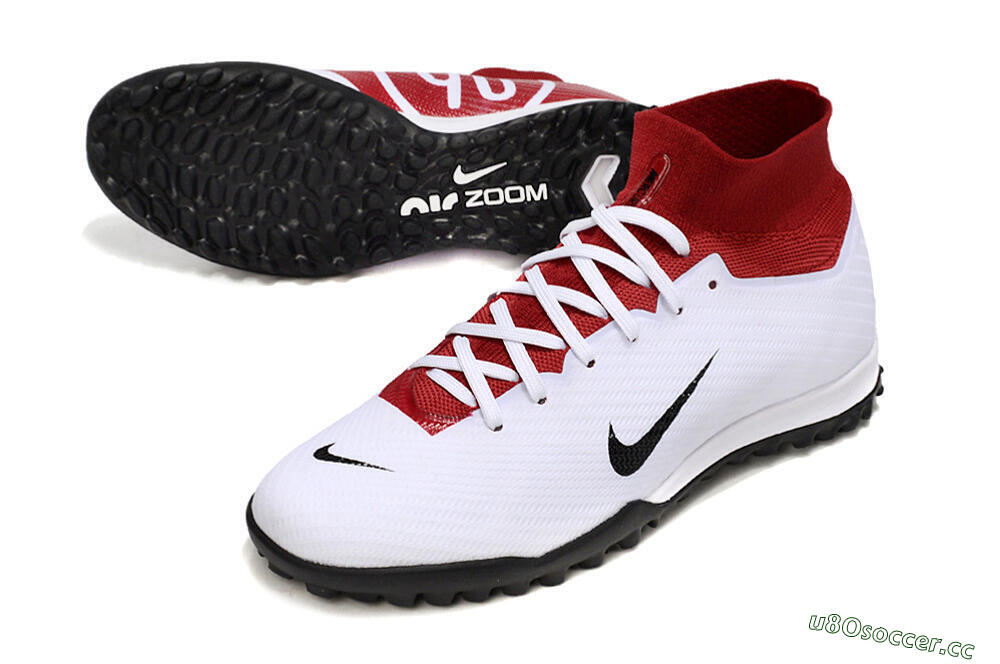 Unisex Nike Air Zoom Mercurial Superfly 9 Elite TF Artificial Turf High-Tops Football Shoes - White/Black/Red 3