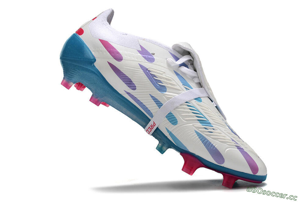 Men's Adidas Predator Elite Foldover Tongue FG Firm Ground Low-Tops Football Boots - White/Blue/Pink 4