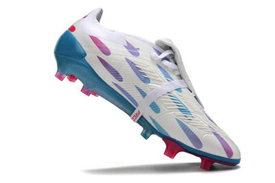 Men's Adidas Predator Elite Foldover Tongue FG Firm Ground Low-Tops Football Boots - White/Blue/Pink